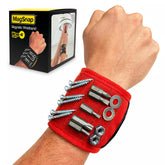 Wrap-It MagSnap magnetic wristband in red holds nails and screws within reach.