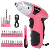 Wrenzo electric screwdriver with pink handle and USB charging for quick repairs