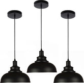 Wudor Black Dome pendant light viewed from front, ideal for industrial kitchen styling.