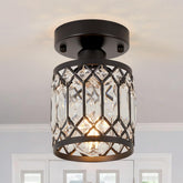 Wuhuyipi Crystal Black Ceiling Light close-up with prismatic crystals for luxury ambience