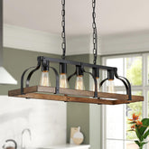 WUZUPS 5-light chandelier close-up showing wood-grain finish for rustic charm.