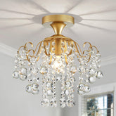 WUZUPS crystal chandelier flushmount gold close-up sparkles that elevate living room lighting