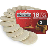X-Protector 16 heavy-duty felt pads on 2-inch round bases protect floors from scratches.