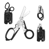 X.I. Products 6-in-1 trauma shears front view with rugged stainless steel for emergencies.