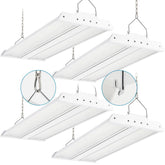 Xbuyee 4-pack high bay lights ready for warehouse ceiling installation, bright and energy-efficient.