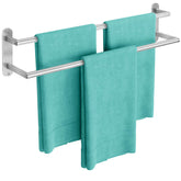 XEENEW double towel bar in brushed nickel for spacious towel storage.