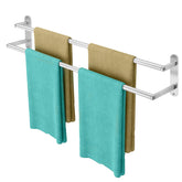 XEENEW double towel bar 32-inch in brushed nickel for wall mounting and quick towel drying.