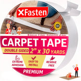 XFasten double-sided carpet tape on hardwood floor showing secure grip