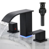 Xiangnaier 8-inch wide matte black faucet, front view for 3-hole sink setups.