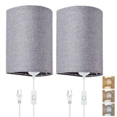 XIEYOR wall sconce with fabric linen shade in grey, ideal for cozy bedroom lighting.