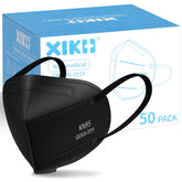 XIKII Black KN95 mask in vacuum-packed box for easy storage.