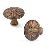 Xlroaafs antique brass knob 1.4-inch with vintage floral detail for cabinets.