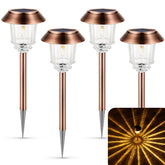 XMCOSY+ solar light with diamond glass lighting a garden path at dusk