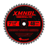 Xmnbl 7-1/4 inch blade teeth close-up for precision metal cutting.