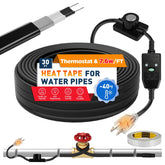 XPORTION heat tape applied to a water pipe for freeze protection outdoors.