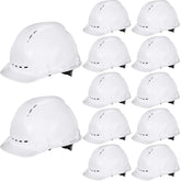 Xuhal 12-pack suspension hard hats with vented white shells for safe, cool wear.