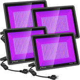 XYCN 4-pack 200W UV black light flood outdoors for vibrant fluorescence.