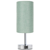 Yarra-Decor bedside lamp with round denim shade creates cozy reading ambiance.
