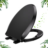 YASFEL standard elongated toilet seat with soft-close lid, quiet closing and protection for fingers.