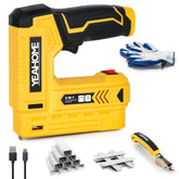 Yeahome 2-in-1 electric staple gun in use for upholstery and light woodwork.