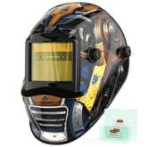YESWELDER Auto Darkening Helmet with blue light blocking lens protects eyes during welding.