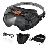 YESWELDER auto-darkening goggles with LED lighting for clear welding visibility.
