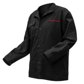 YESWELDER welding jacket with stand-up collar for enhanced neck protection during welding.