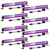 YIAYETOG 8-pack 40W black light bar lights a large neon glow area for parties.