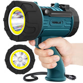 YIERBLUE rechargeable spotlight front view with long-range beam for outdoor use