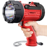 YIERBLUE spotlight with a 100,000-lumen beam for clear outdoor visibility