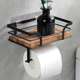 YIGII rustic farmhouse toilet paper holder with wood shelf for warm storage.