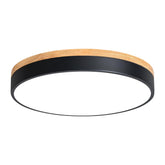 Yiisem dimmable wood LED flush mount front view showing minimalist design and warm glow