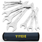 YIYEIE 9Pcs ultra-slim open-end wrenches with roll-up pouch for easy transport.