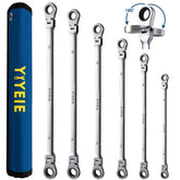 YIYEIE extra-long flex head wrench set with rotating head for hard-to-reach bolts.