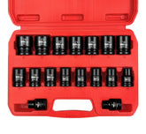 YIYITOOLS 17Pcs half inch shallow sockets cover 8–24 mm for automotive tasks.