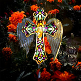 YJFWAL solar glass cross garden stake light lighting paths at dusk