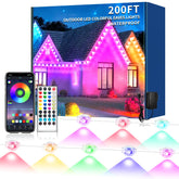 Yocrostar 200FT outdoor lights on eaves provide vibrant color for seasonal decor