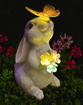 YODY solar rabbit garden statue with LED light brightening nighttime backyard