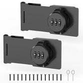 YogePote mechanical password rotary hasp lock on barn door for secure closure.