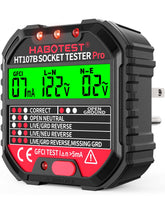 YOJOCK outlet tester with LCD display showing wiring and voltage status