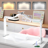 Yokilly Arc Half Moon Light on the desk delivers clear illumination for detailed nail art.
