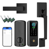 YOSIMIKA fingerprint smart door lock on the front door for quick, secure access.
