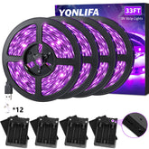 YQNLIFA 33ft black light strip powered by USB or batteries for versatile setups.