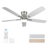 YUHAO 52-inch brushed nickel ceiling fan with DC motor for quiet efficiency.