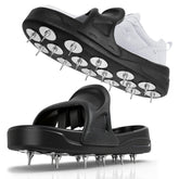 YUKGAMS epoxy shoe spikes on a wet floor for safer, mark-free epoxy work