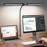 YULINKCO dual-head desk lamp with clamp for broad workspace illumination