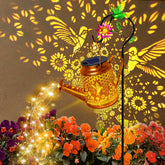 Yulloyello solar watering can lights with hummingbird lantern for magical garden evenings.
