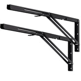 YUMORE folding shelf brackets 24-inch on wall with black finish for space-saving storage.