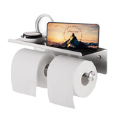 YUMORE brushed-nickel wall-mounted TP holder with shelf for quick access and storage