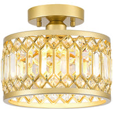 YURNYQ crystal ceiling light with gold finish brightens hallways with elegant shimmer.